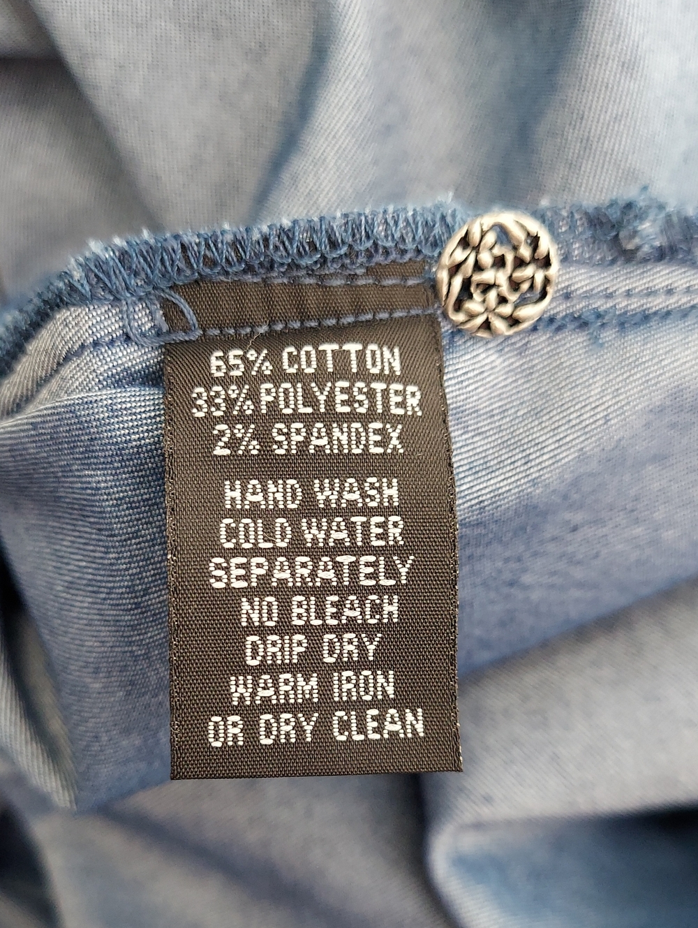 Mishca Soft Blue Denim Boho Turquoise/Silver Buttons Blouse Size Medium Like New - Picture 7 of 9